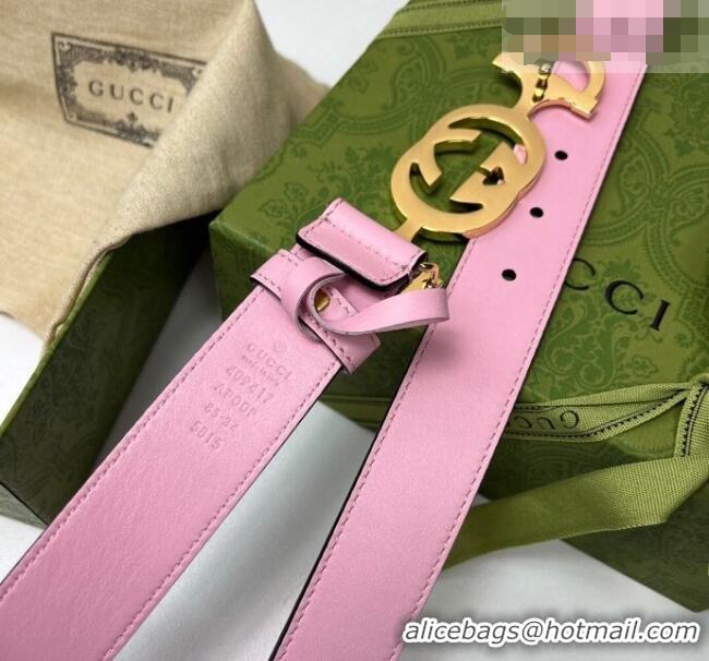 Promotional Gucci Calfskin Leather Belt 3cm with GG Chain GG102106 Light Pink 2024