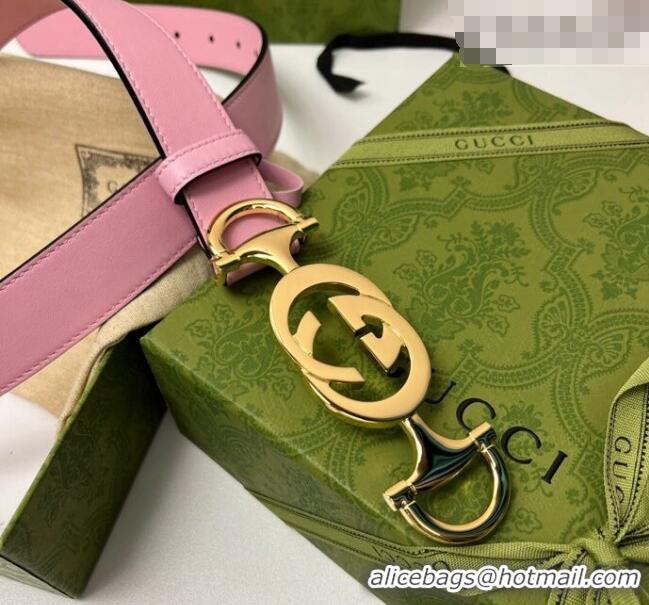 Promotional Gucci Calfskin Leather Belt 3cm with GG Chain GG102106 Light Pink 2024