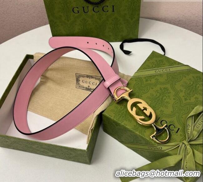 Promotional Gucci Calfskin Leather Belt 3cm with GG Chain GG102106 Light Pink 2024