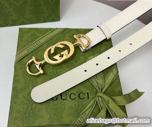 Buy Fashionable Gucci Calfskin Leather Belt 3cm with GG Chain GG102106 White 2024