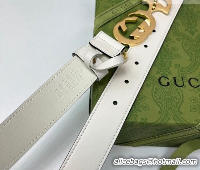 Buy Fashionable Gucci Calfskin Leather Belt 3cm with GG Chain GG102106 White 2024