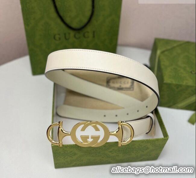 Buy Fashionable Gucci Calfskin Leather Belt 3cm with GG Chain GG102106 White 2024