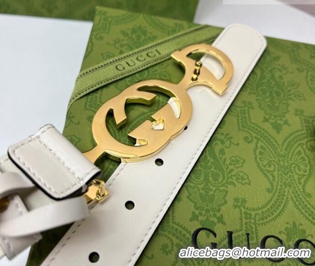 Buy Fashionable Gucci Calfskin Leather Belt 3cm with GG Chain GG102106 White 2024