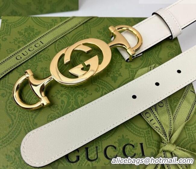 Buy Fashionable Gucci Calfskin Leather Belt 3cm with GG Chain GG102106 White 2024