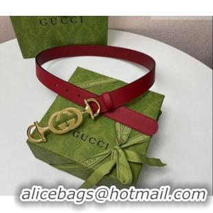 Super Quality Gucci Calfskin Leather Belt 3cm with GG Chain GG102106 Red 2024