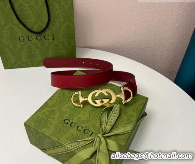 Super Quality Gucci Calfskin Leather Belt 3cm with GG Chain GG102106 Red 2024