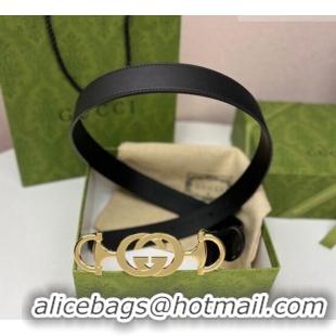 Top Quality Gucci Calfskin Leather Belt 3cm with GG Chain GG102106 Black 2024