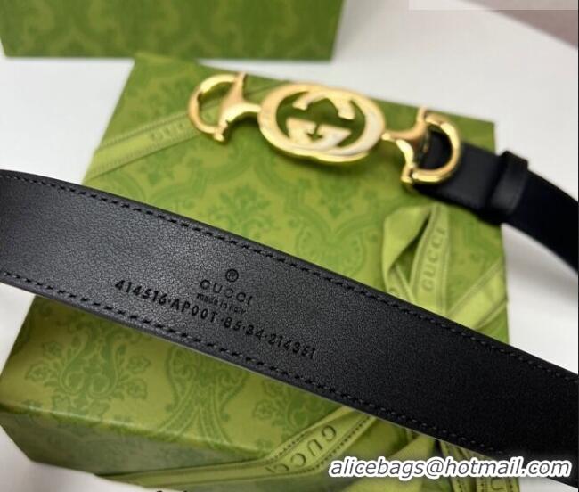 Top Quality Gucci Calfskin Leather Belt 3cm with GG Chain GG102106 Black 2024