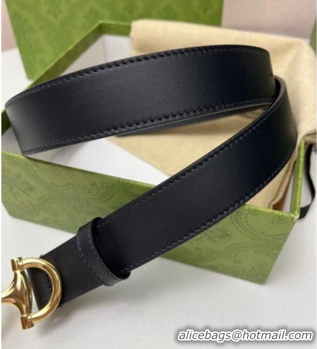 Top Quality Gucci Calfskin Leather Belt 3cm with GG Chain GG102106 Black 2024