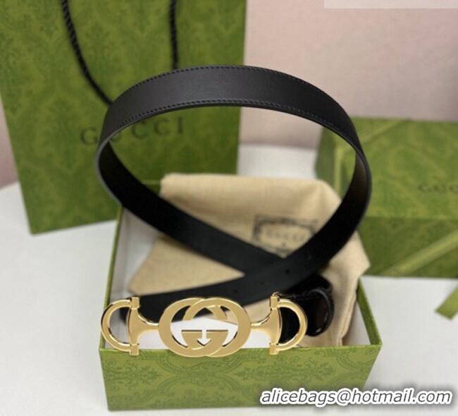 Top Quality Gucci Calfskin Leather Belt 3cm with GG Chain GG102106 Black 2024