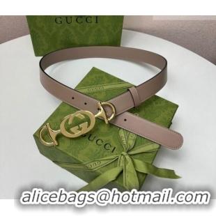 Good Taste Gucci Calfskin Leather Belt 3cm with GG Chain GG102106 Powder Pink 2024
