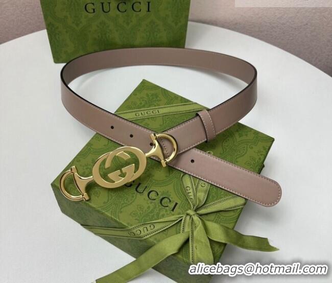 Good Taste Gucci Calfskin Leather Belt 3cm with GG Chain GG102106 Powder Pink 2024