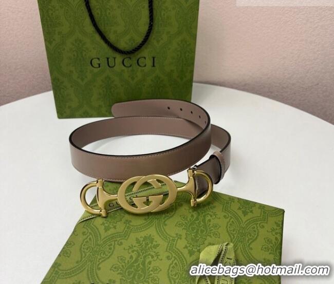 Good Taste Gucci Calfskin Leather Belt 3cm with GG Chain GG102106 Powder Pink 2024