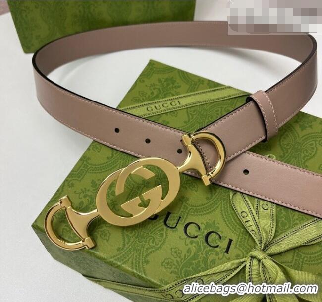 Good Taste Gucci Calfskin Leather Belt 3cm with GG Chain GG102106 Powder Pink 2024