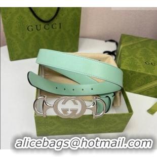 Low Price Gucci Calfskin Leather Belt 3cm with GG Chain GG102106 Light Green 2024