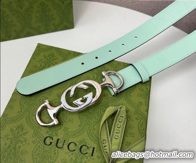 Low Price Gucci Calfskin Leather Belt 3cm with GG Chain GG102106 Light Green 2024