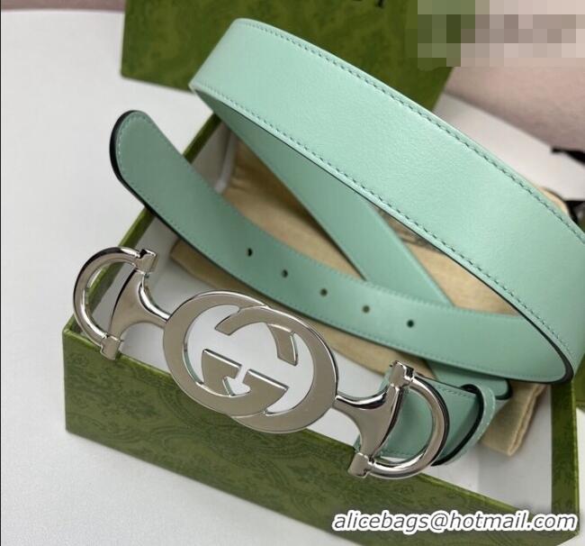 Low Price Gucci Calfskin Leather Belt 3cm with GG Chain GG102106 Light Green 2024