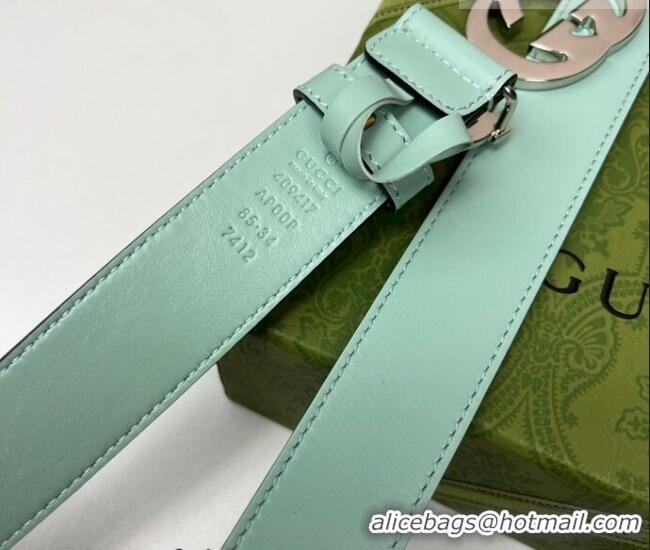 Low Price Gucci Calfskin Leather Belt 3cm with GG Chain GG102106 Light Green 2024