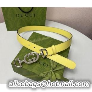 Top Quality Gucci Calfskin Leather Belt 3cm with GG Chain GG102106 Yellow 2024