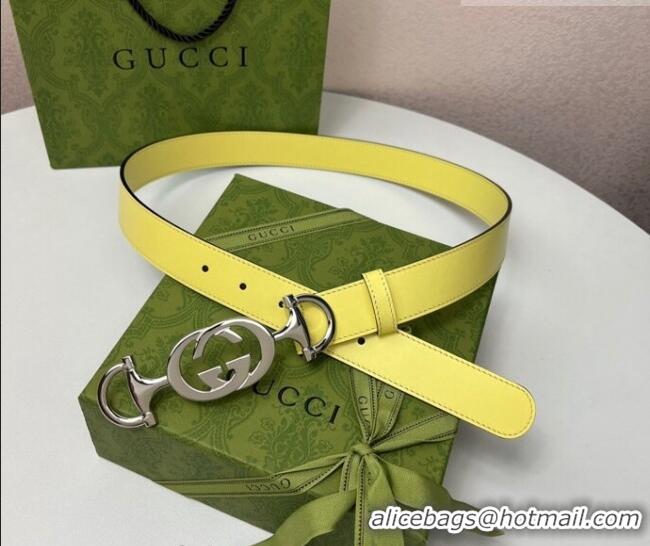Top Quality Gucci Calfskin Leather Belt 3cm with GG Chain GG102106 Yellow 2024