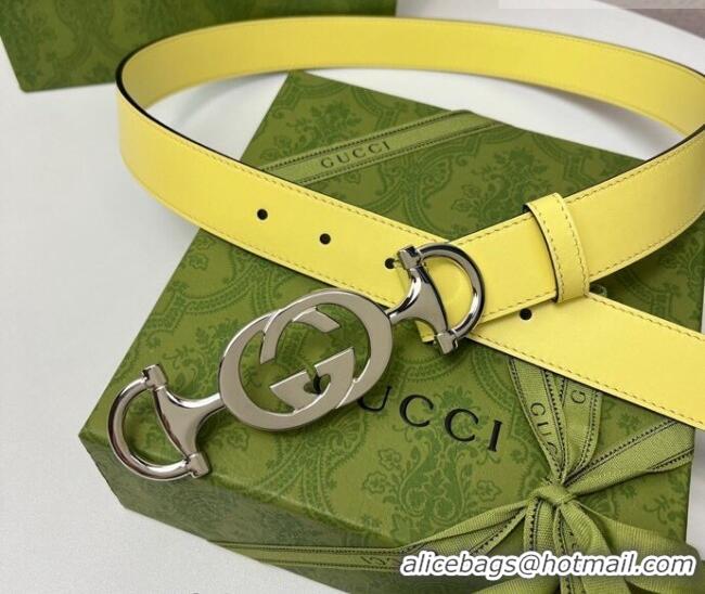 Top Quality Gucci Calfskin Leather Belt 3cm with GG Chain GG102106 Yellow 2024