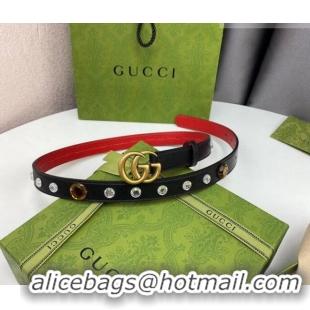 Promotional Gucci Calfskin Leather Belt 2cm with GG Buckle with Strass Stone GG102107 Black 2024