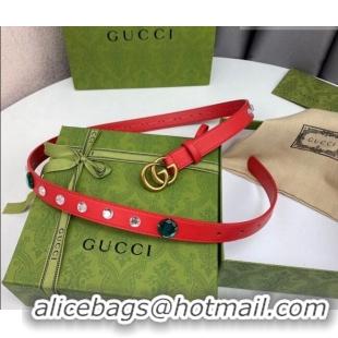 Promotional Gucci Calfskin Leather Belt 2cm with GG Buckle with Strass Stone GG102107 Red 2024