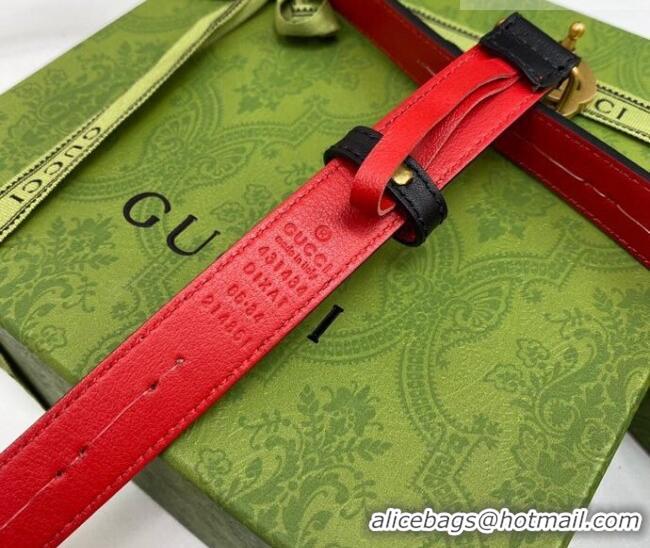 Promotional Gucci Calfskin Leather Belt 2cm with GG Buckle with Strass Stone GG102107 Red 2024