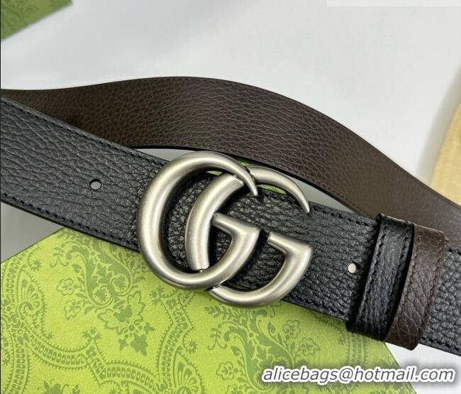 Big Discount Gucci Grained Calfskin Belt 3.7cm with Interlocking G Buckle 1127 Black/Silver 2024