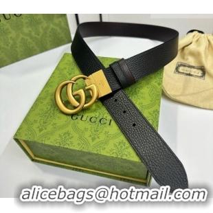 Trendy Design Gucci Grained Calfskin Belt 3.7cm with Interlocking G Buckle 1127 Black/Gold 2024