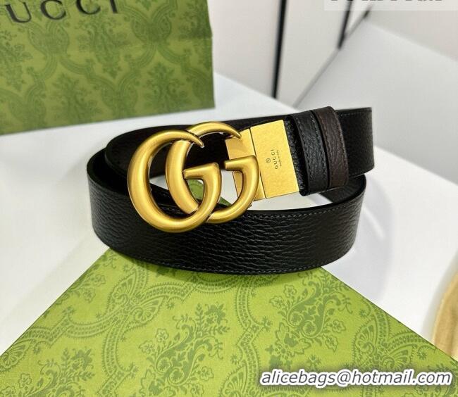 Trendy Design Gucci Grained Calfskin Belt 3.7cm with Interlocking G Buckle 1127 Black/Gold 2024