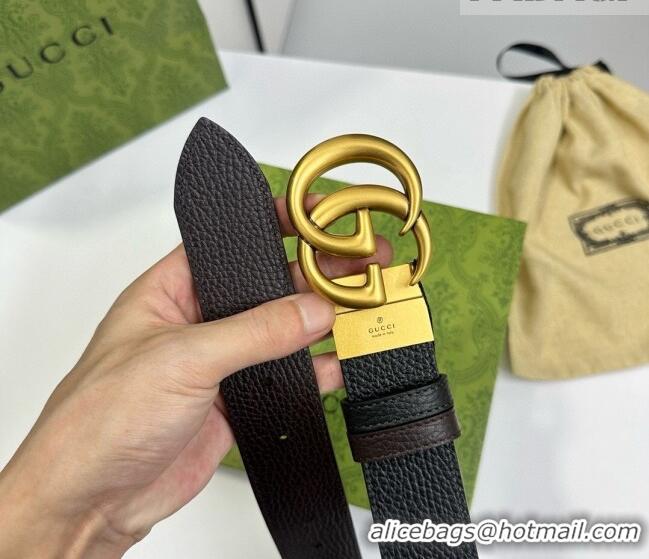 Trendy Design Gucci Grained Calfskin Belt 3.7cm with Interlocking G Buckle 1127 Black/Gold 2024