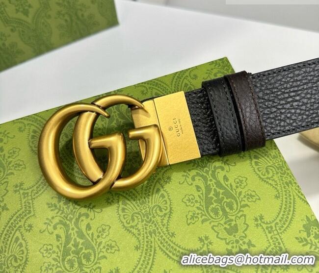 Trendy Design Gucci Grained Calfskin Belt 3.7cm with Interlocking G Buckle 1127 Black/Gold 2024