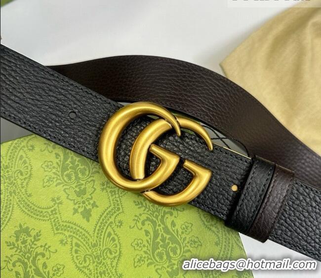 Trendy Design Gucci Grained Calfskin Belt 3.7cm with Interlocking G Buckle 1127 Black/Gold 2024