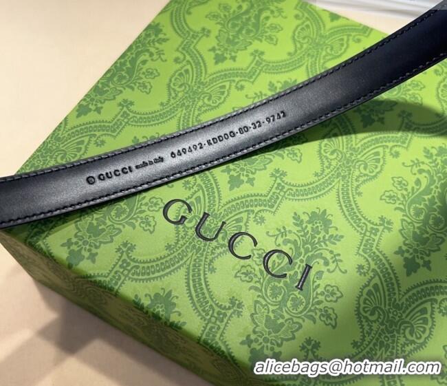 Top Grade Gucci GG Embossed Leather Belt 2cm with GG Buckle 1127 Black/Gold 2024