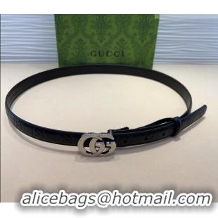 Trendy Design Gucci GG Embossed Leather Belt 2cm with GG Buckle 1127 Black/Silver 2024
