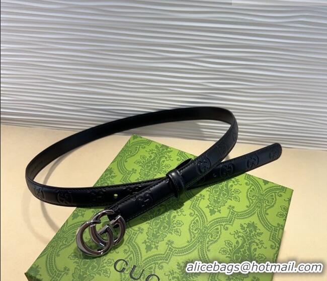 Trendy Design Gucci GG Embossed Leather Belt 2cm with GG Buckle 1127 Black/Silver 2024