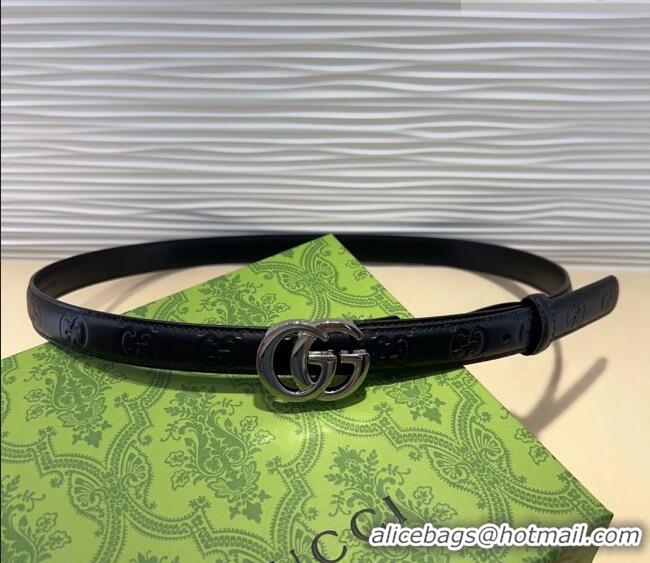 Trendy Design Gucci GG Embossed Leather Belt 2cm with GG Buckle 1127 Black/Silver 2024