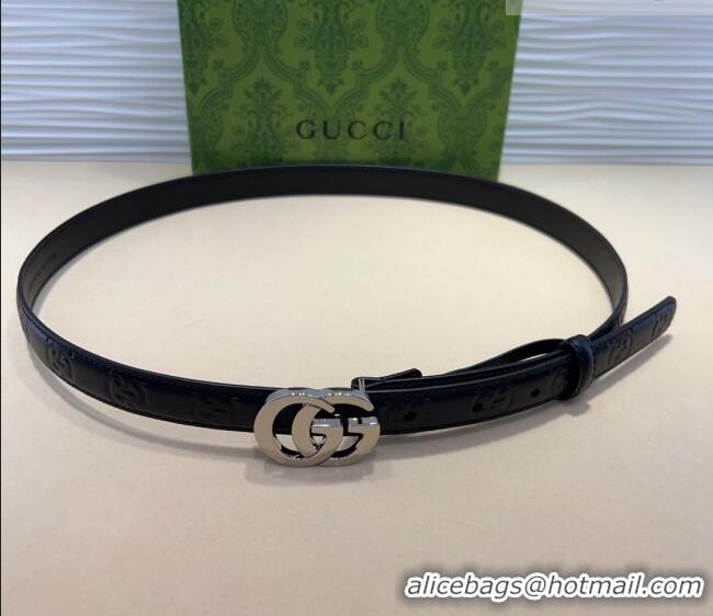 Trendy Design Gucci GG Embossed Leather Belt 2cm with GG Buckle 1127 Black/Silver 2024