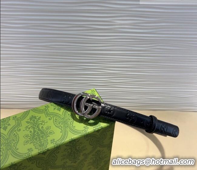 Trendy Design Gucci GG Embossed Leather Belt 2cm with GG Buckle 1127 Black/Silver 2024