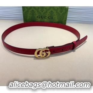 Super Quality Gucci GG Embossed Leather Belt 2cm with GG Buckle 1127 Red/Gold 2024