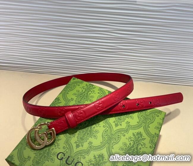 Super Quality Gucci GG Embossed Leather Belt 2cm with GG Buckle 1127 Red/Gold 2024