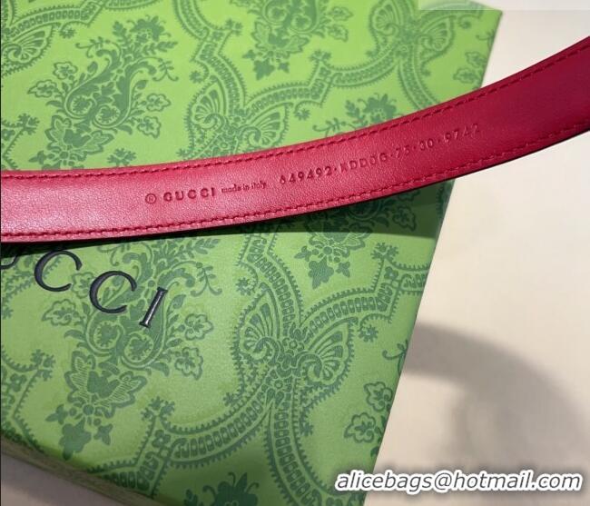 Super Quality Gucci GG Embossed Leather Belt 2cm with GG Buckle 1127 Red/Gold 2024
