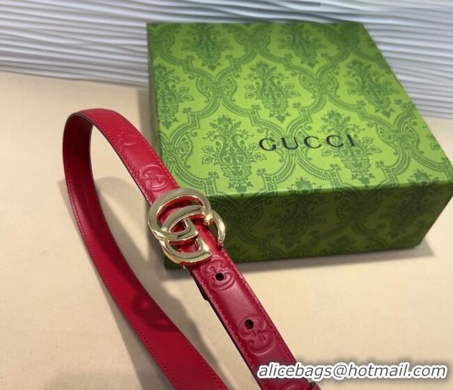 Super Quality Gucci GG Embossed Leather Belt 2cm with GG Buckle 1127 Red/Gold 2024