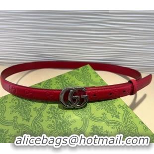 Top Grade Gucci GG Embossed Leather Belt 2cm with GG Buckle 1127 Red/Silver 2024