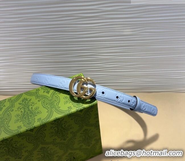 Luxury Cheap Gucci GG Embossed Leather Belt 2cm with GG Buckle 1127 Light Blue 2024