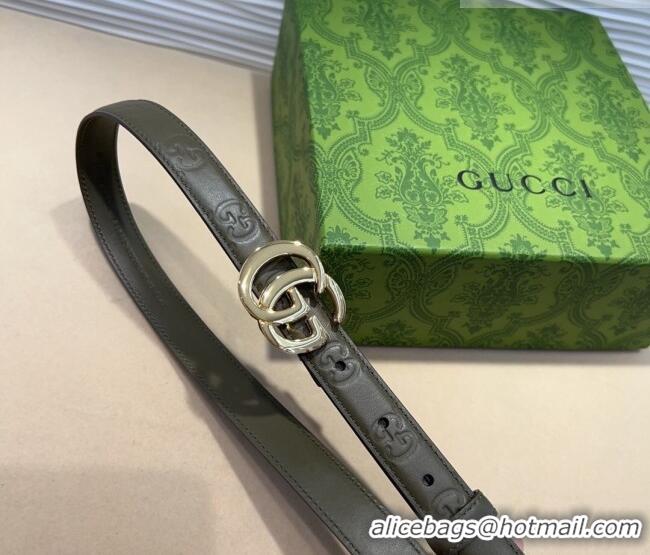 Luxury Cheap Gucci GG Embossed Leather Belt 2cm with GG Buckle 1127 Green 2024