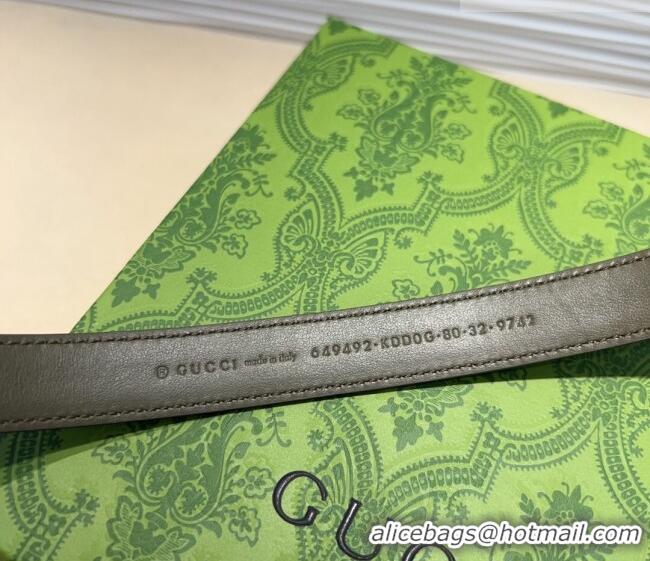 Luxury Cheap Gucci GG Embossed Leather Belt 2cm with GG Buckle 1127 Green 2024