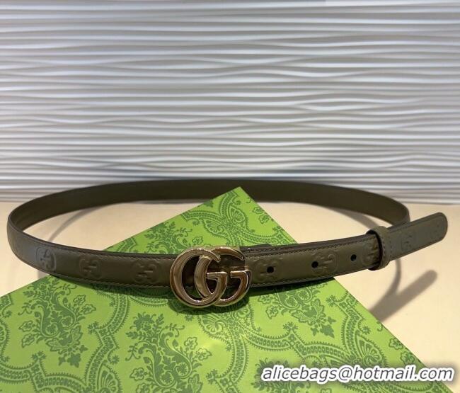 Luxury Cheap Gucci GG Embossed Leather Belt 2cm with GG Buckle 1127 Green 2024