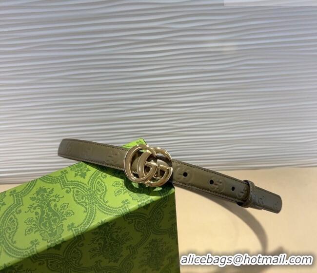 Luxury Cheap Gucci GG Embossed Leather Belt 2cm with GG Buckle 1127 Green 2024